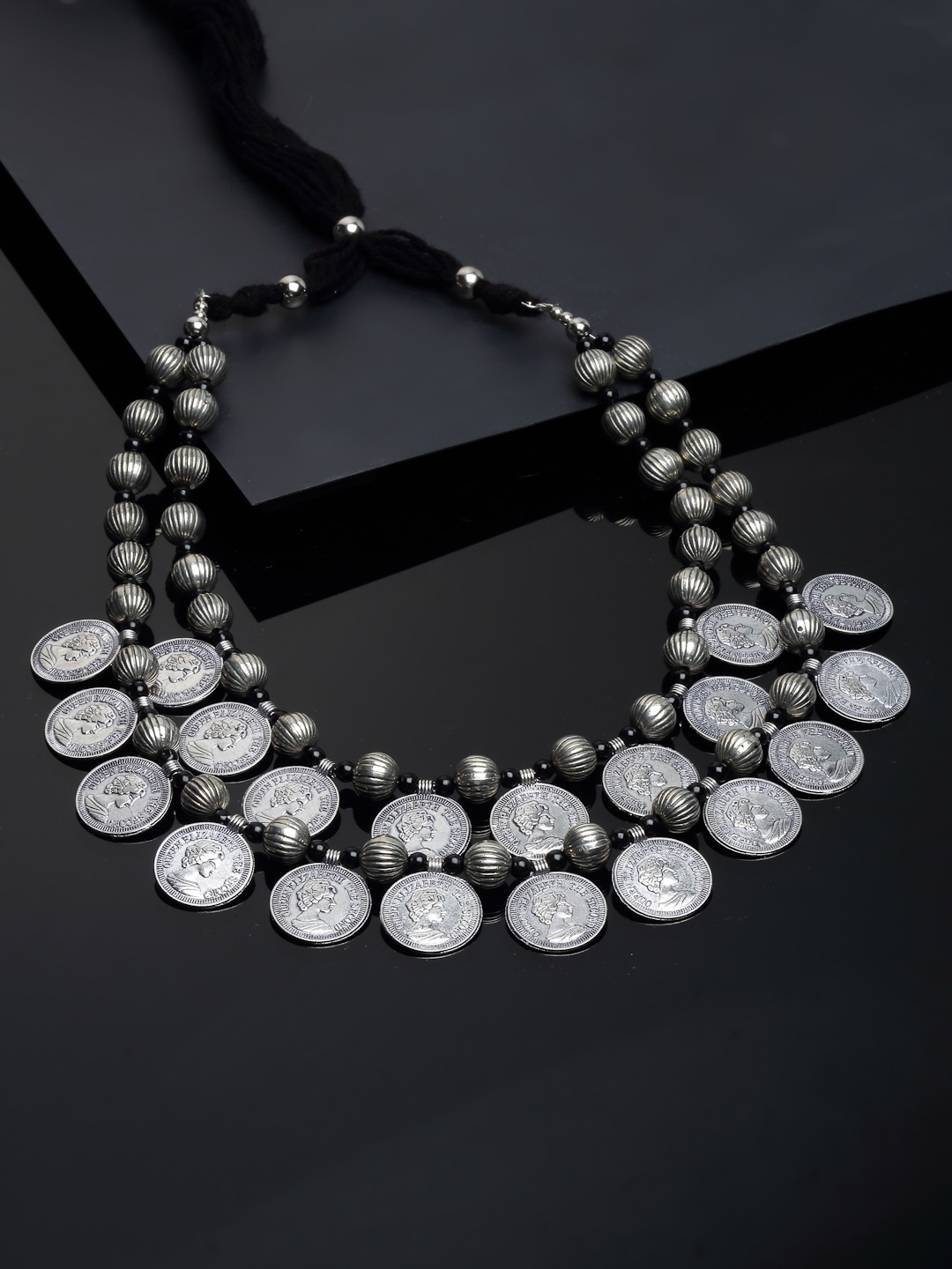 

PANASH Silver-Plated German Silver Coin Oxidised Necklace