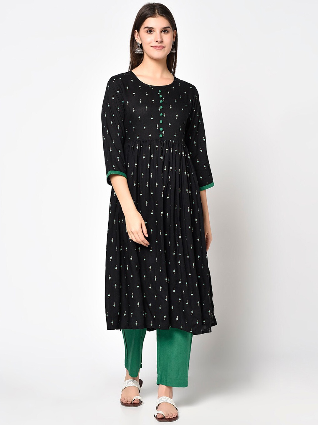 

ERISHA Women Black Ethnic Motifs Printed Floral Kurta