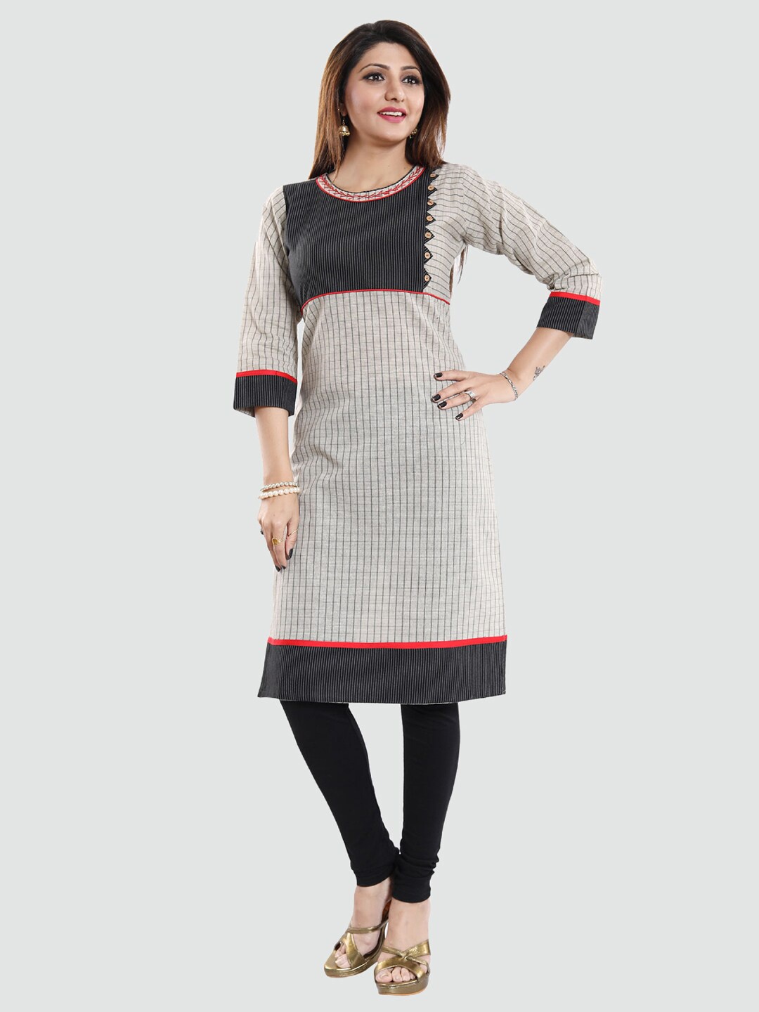 

Saree Swarg Cream-Coloured Checked Kurti