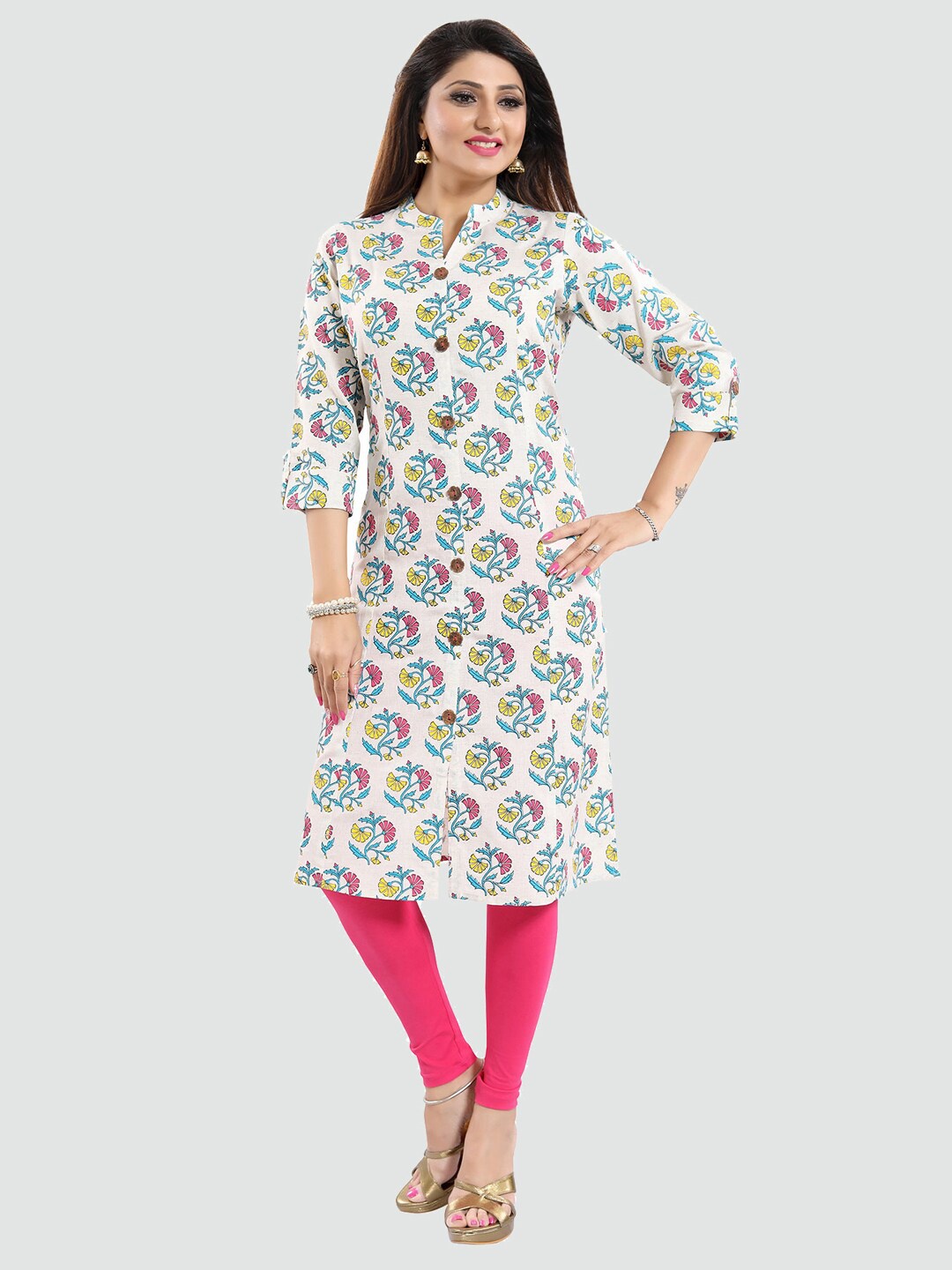

Saree Swarg Cream-Coloured Floral Printed Kurti
