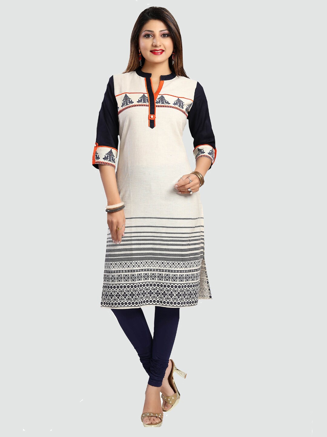 

Saree Swarg Cream-Coloured Printed Gotta Patti Gotta Patti Kurti