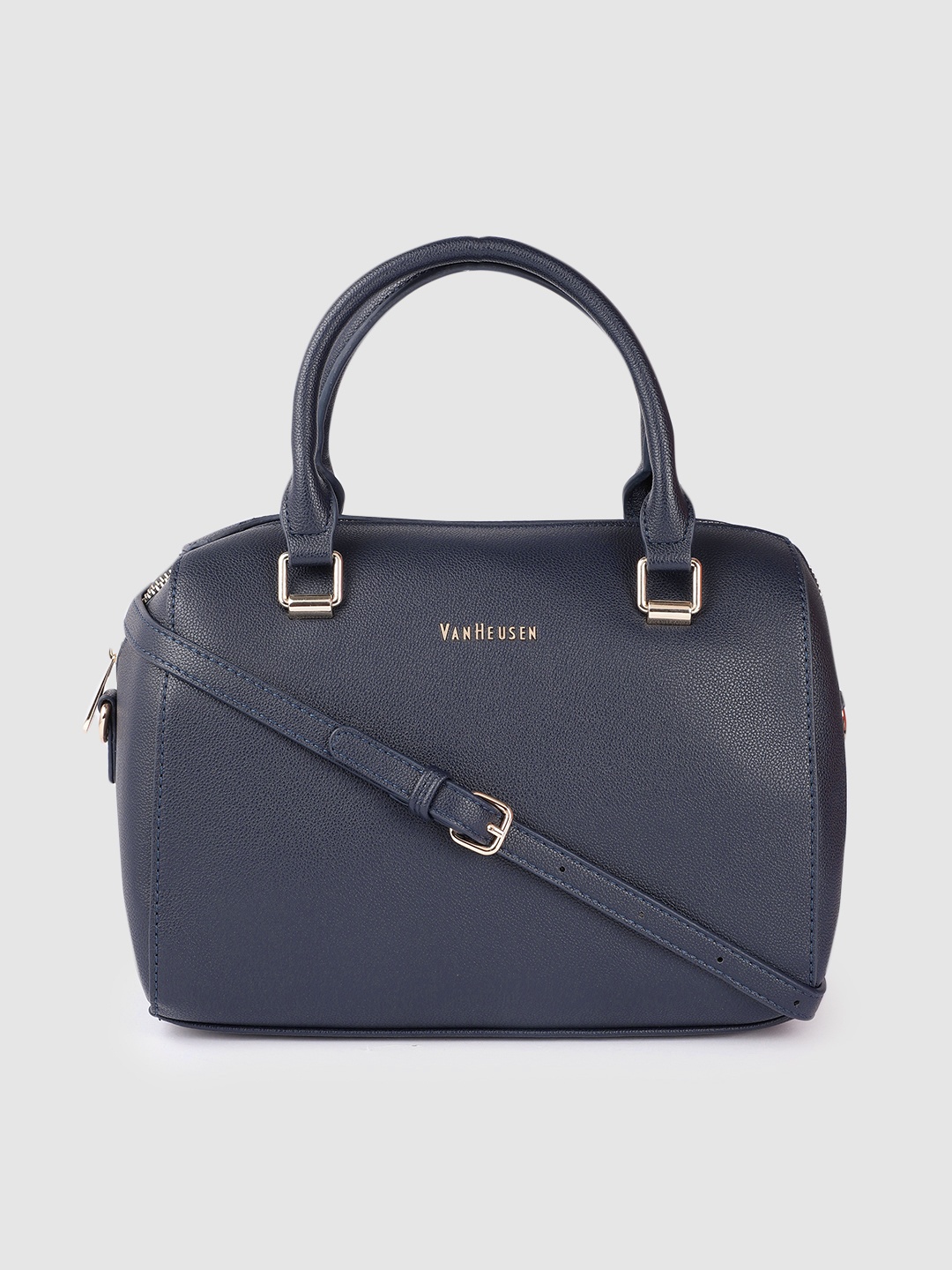 

Van Heusen Navy Blue Solid PU Regular Structured Handheld Bag