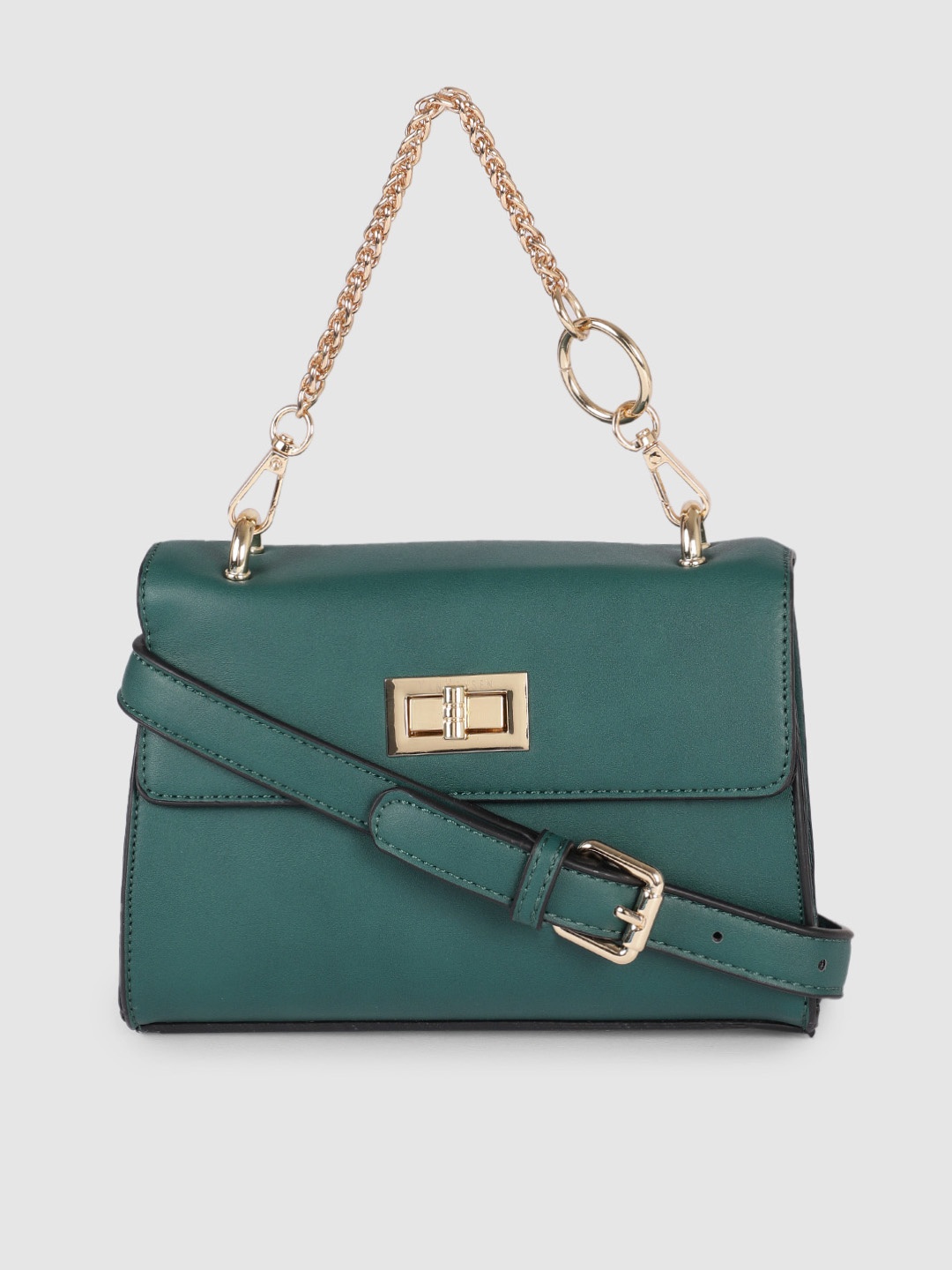 

Van Heusen Teal Green Solid Structured Handheld Bag