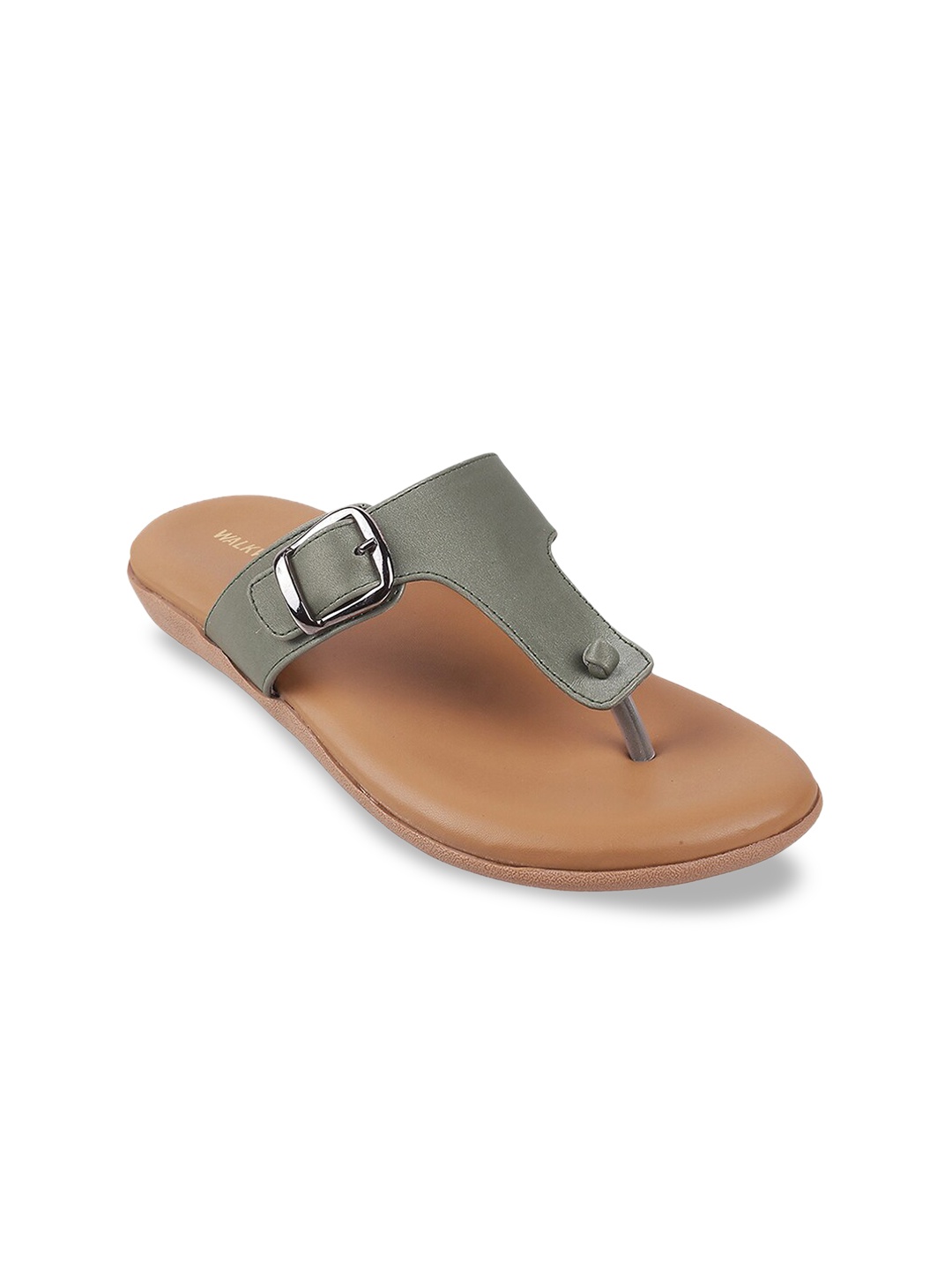 

WALKWAY by Metro Women Green T-Strap Flats with Buckles