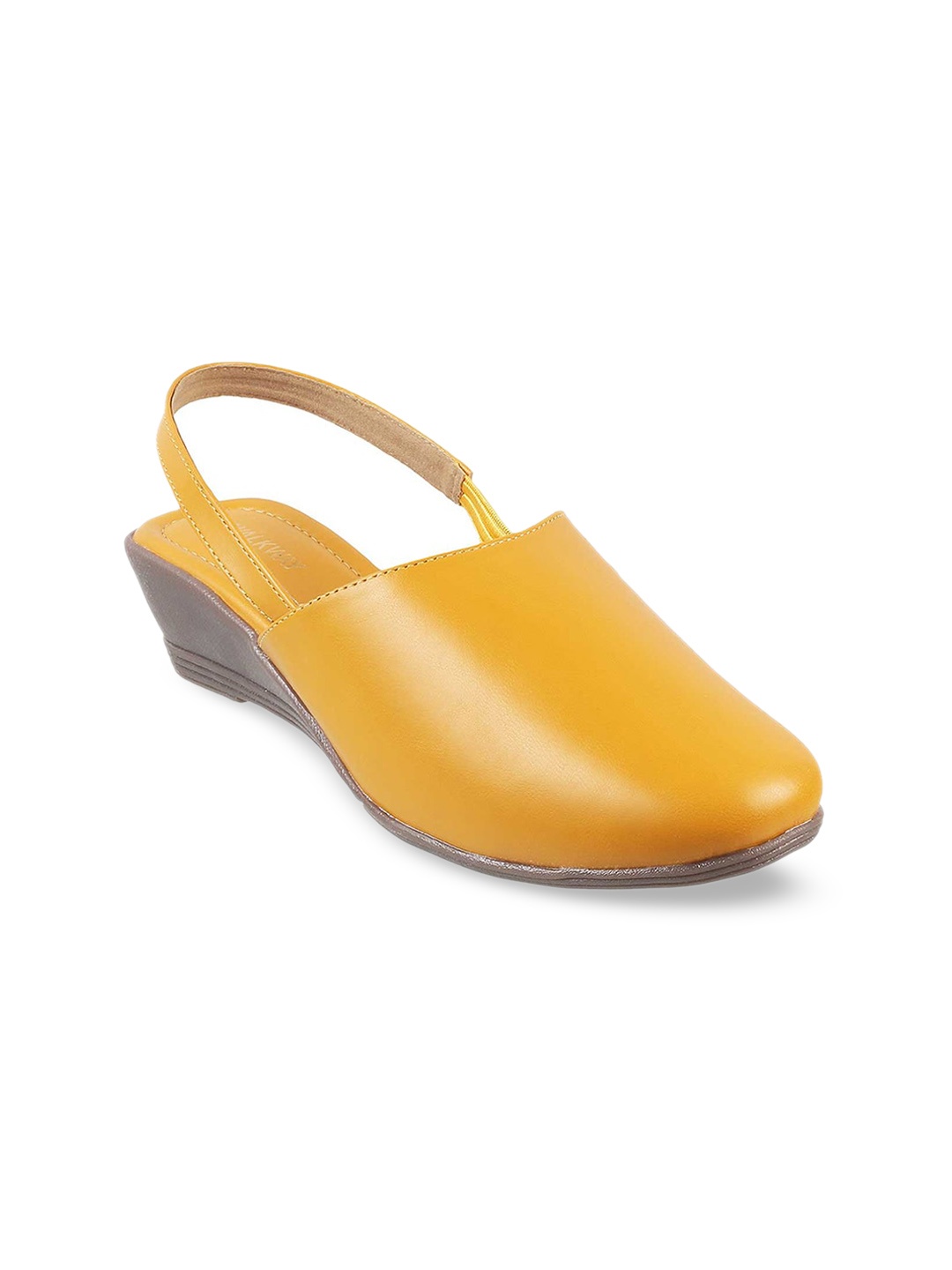

WALKWAY by Metro Yellow Textured Wedge Mules with Buckles