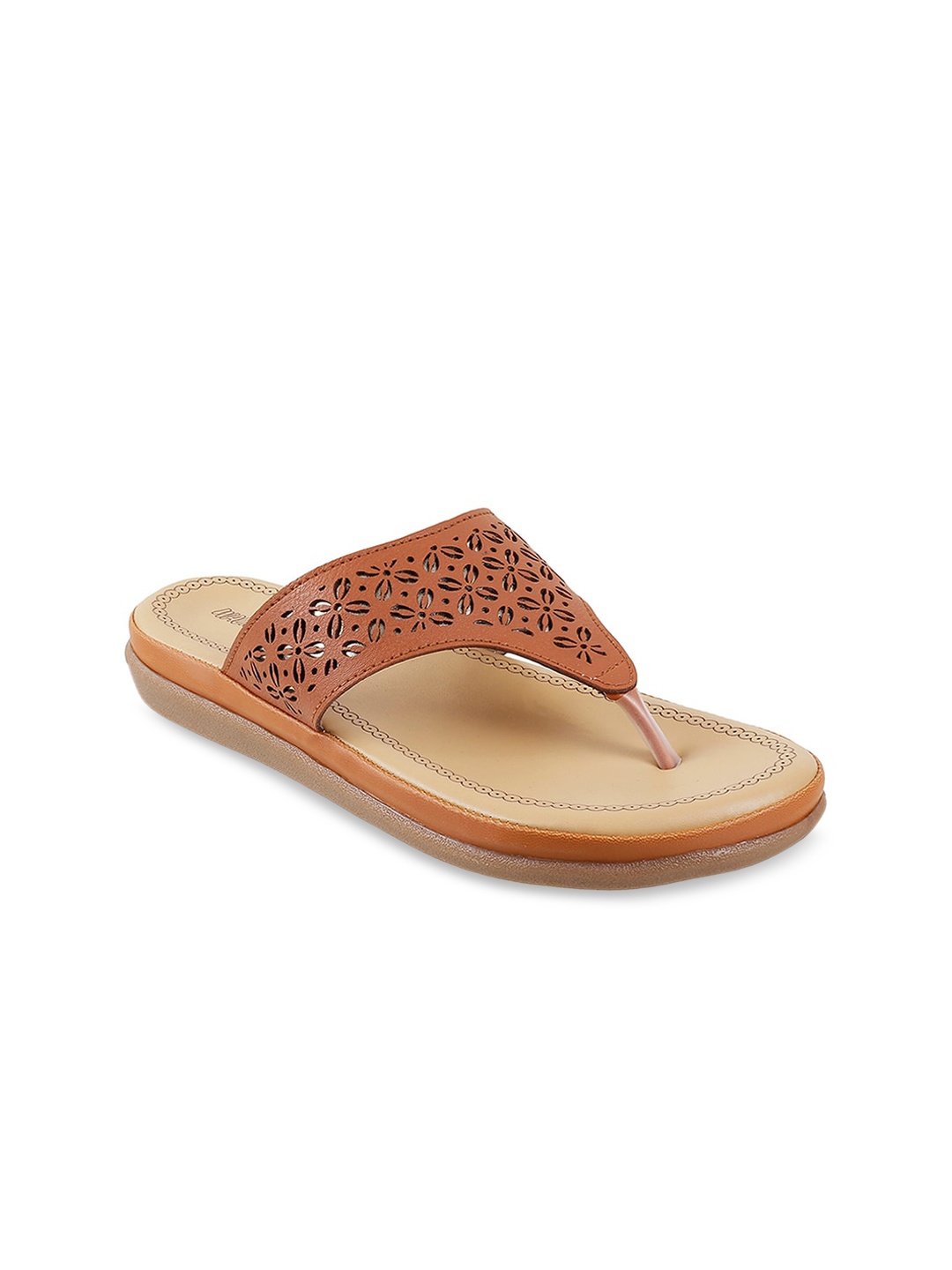 

WALKWAY by Metro Women Tan Open Toe Flats with Laser Cuts