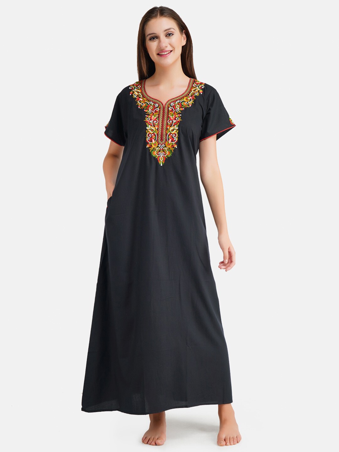 

KOI SLEEPWEAR Black Embroidered Maxi Nightdress