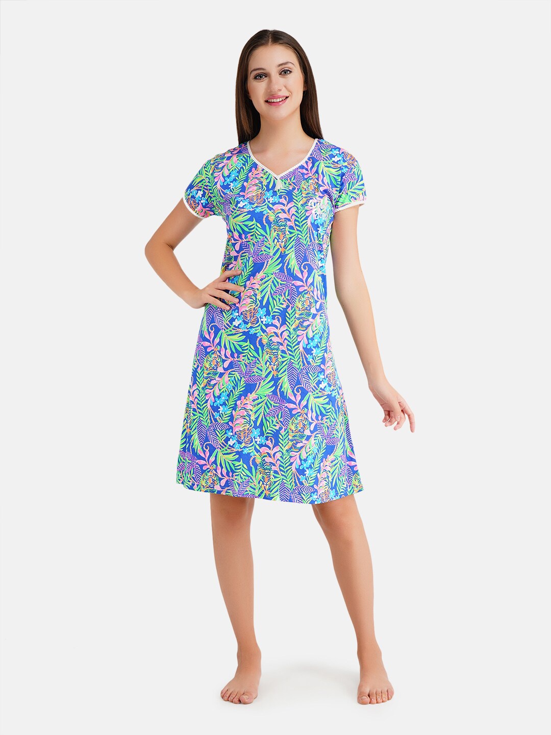 

KOI SLEEPWEAR Blue Printed Nightdress