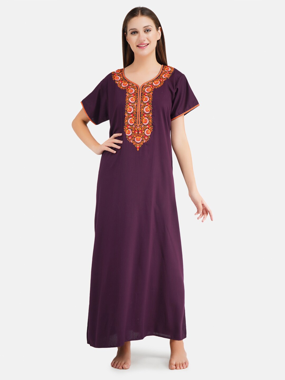 

KOI SLEEPWEAR Maroon Embroidered Maxi Nightdress