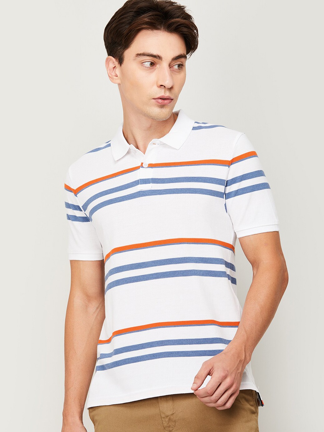 

CODE by Lifestyle Men White Striped Polo Collar T-shirt