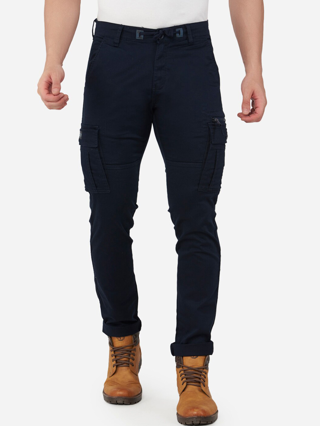 

beevee Men Navy Blue Relaxed Straight Fit Cargos Trousers