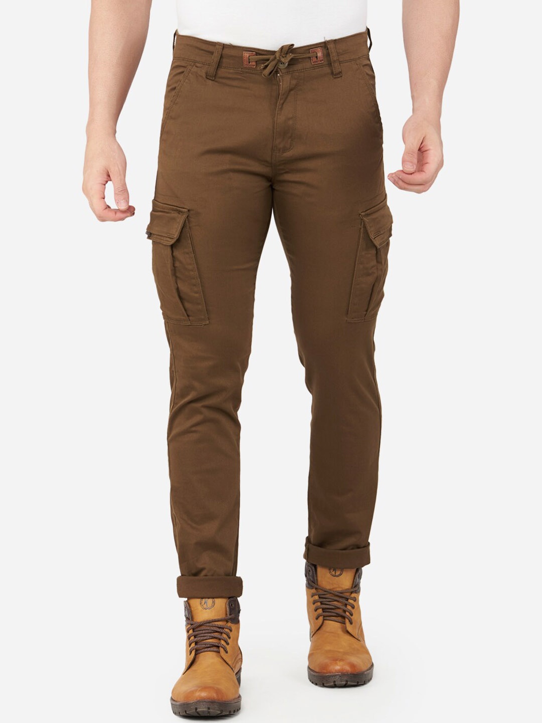

beevee Men Brown Relaxed Straight Fit Cargos Trousers