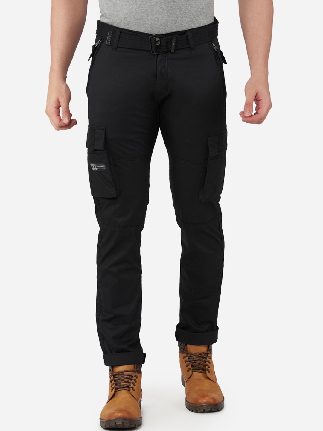 

beevee Men Black Relaxed Straight Fit Cargos Trousers