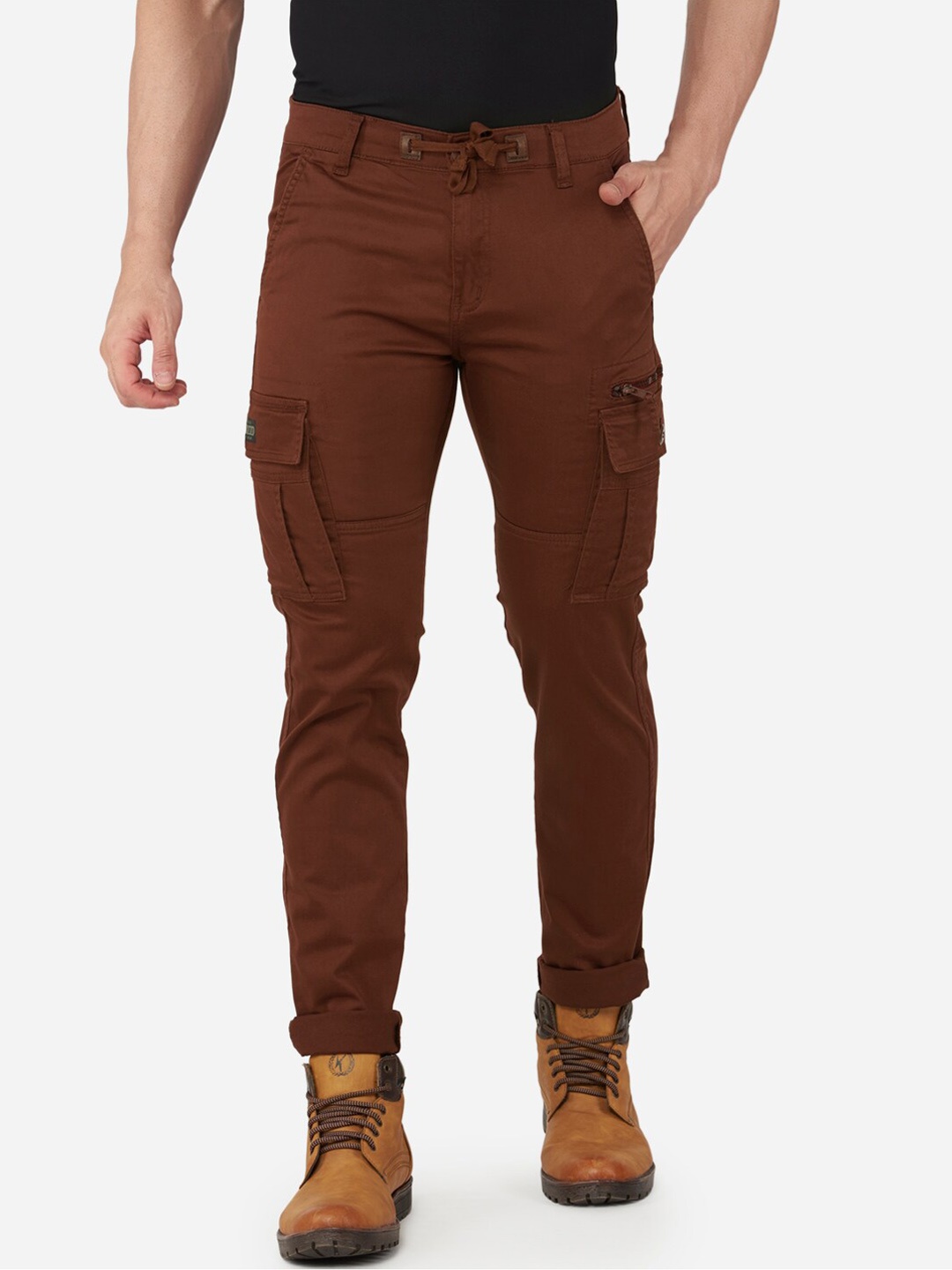 

beevee Men Rust Relaxed Straight Fit Cargos Trousers