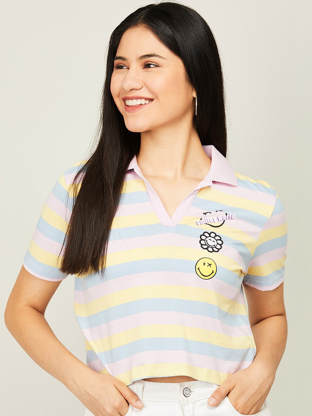 

SmileyWorld Multicoloured Striped Shirt Style Top, Multi