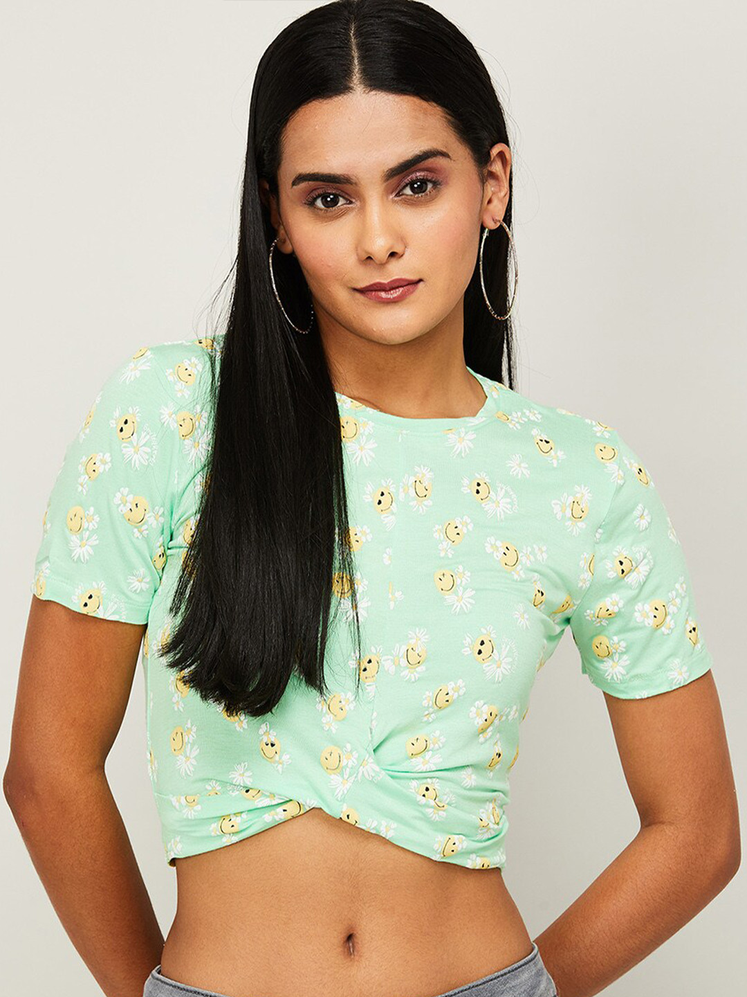 

SmileyWorld Green & aqua glass Print Crop Top