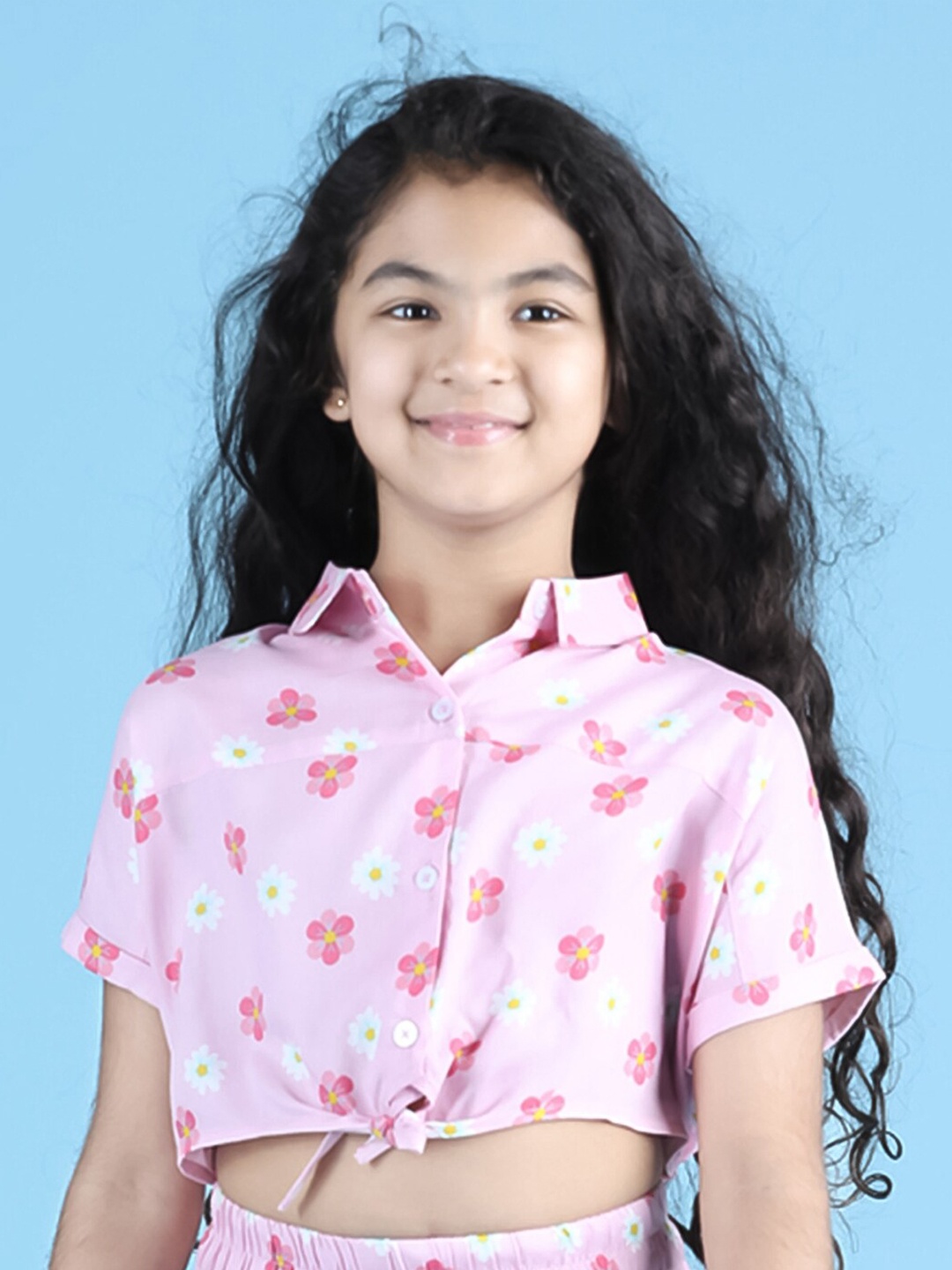 

luyk Pink & pale purple Floral Print Tropical Crop Top