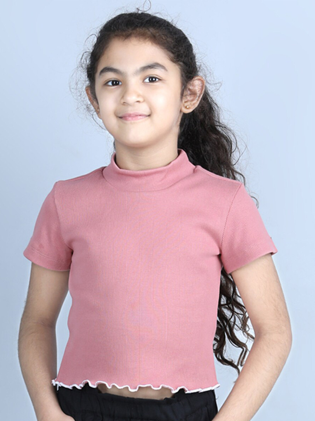 

luyk Girls Pink Solid Crop Top