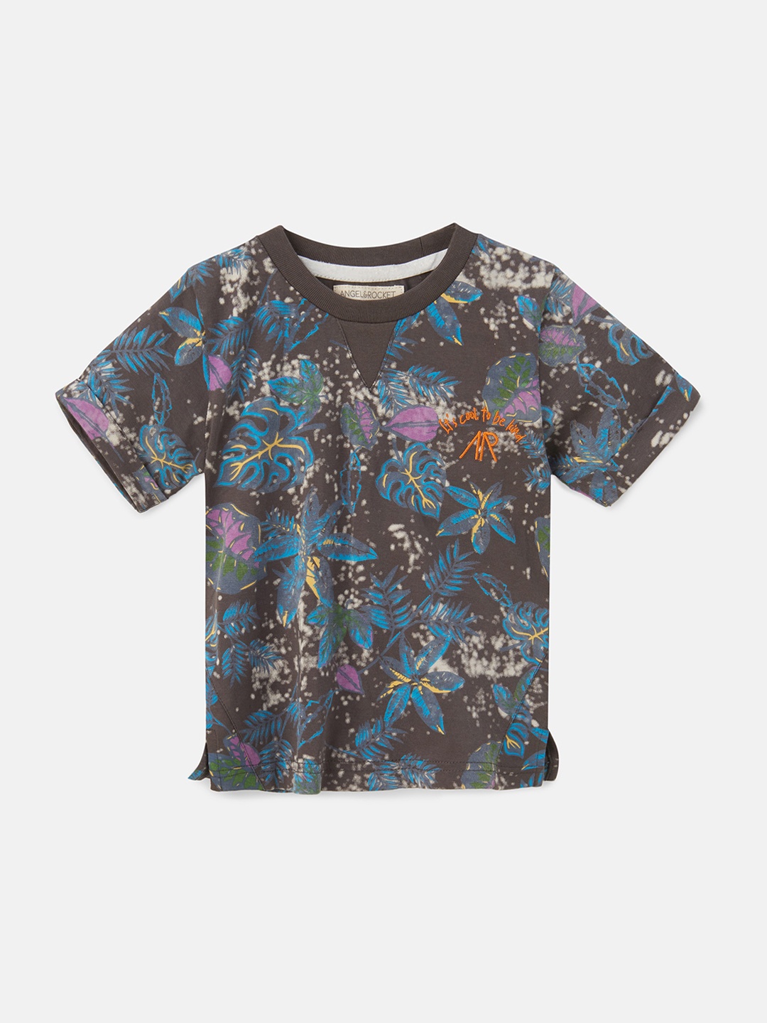 

Angel & Rocket Boys Navy Blue Floral Printed T-shirt