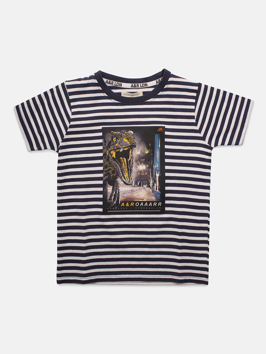 

Angel & Rocket Boys Navy Blue Striped Applique T-shirt