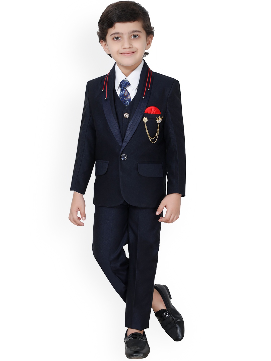 

FOURFOLDS Boys Navy Blue 5-Piece Suit