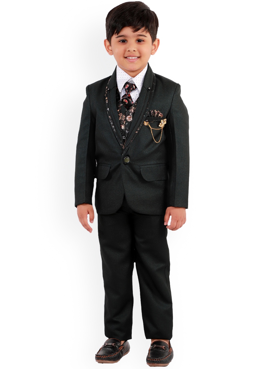 

FOURFOLDS Boys Olive Green 5-Piece Party Suit