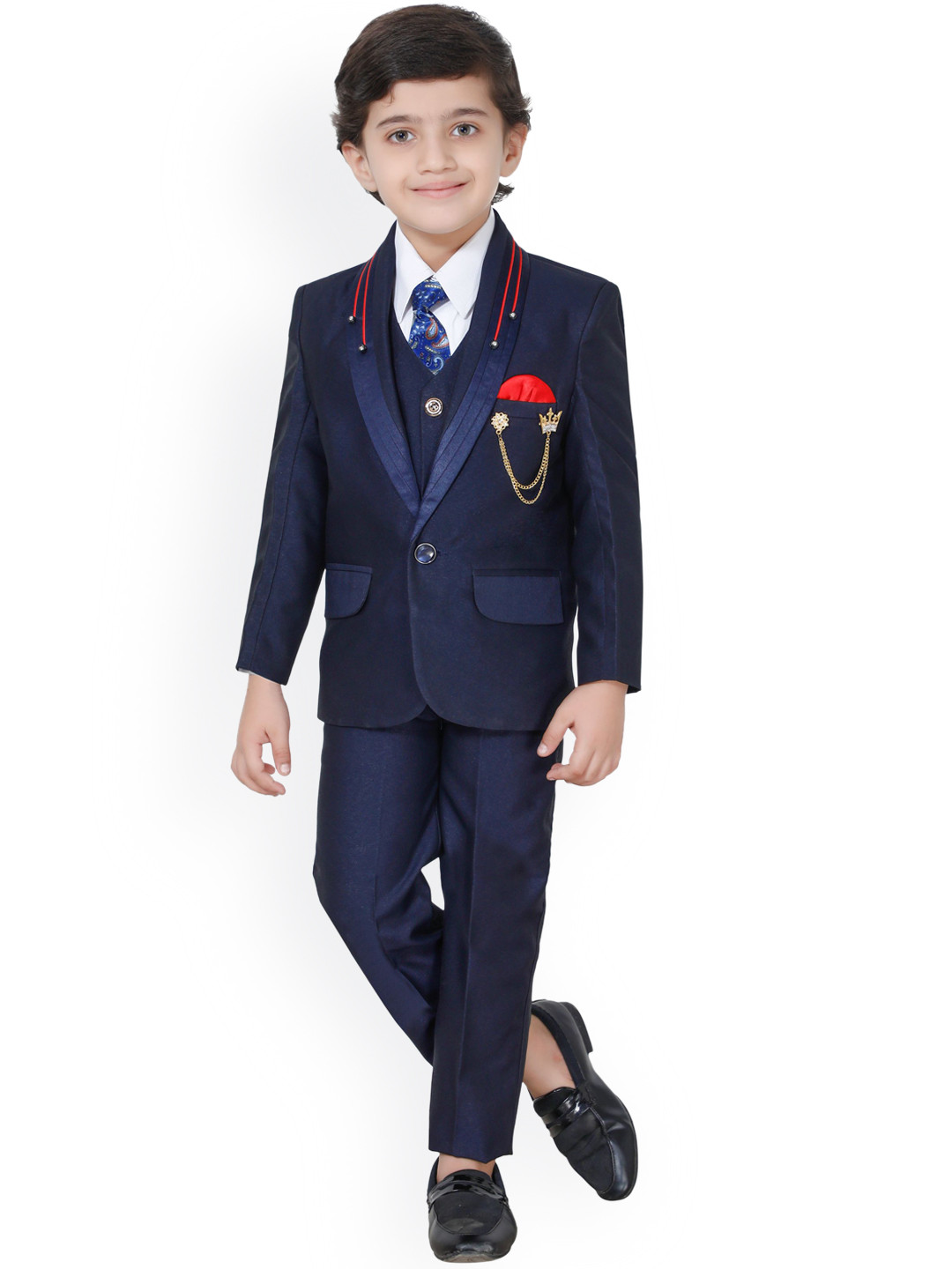 

FOURFOLDS Boys Blue Solid 5 Piece Suits