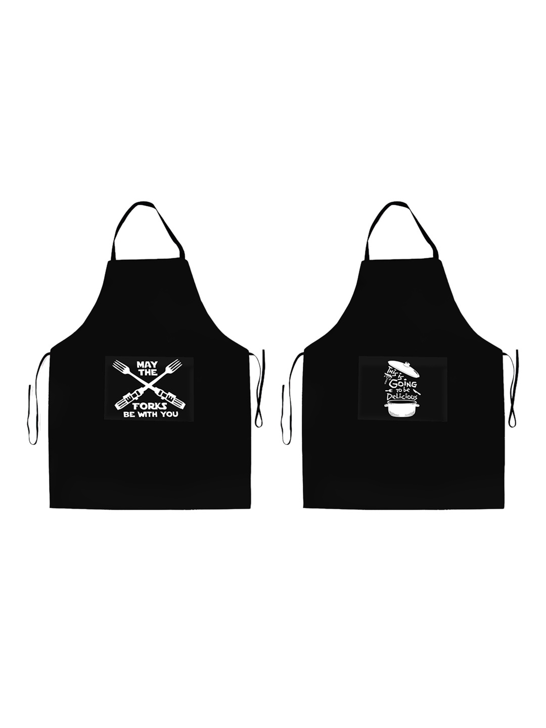 

Lushomes Pack of 2 Black Printed Waterproof Aprons with Pockets