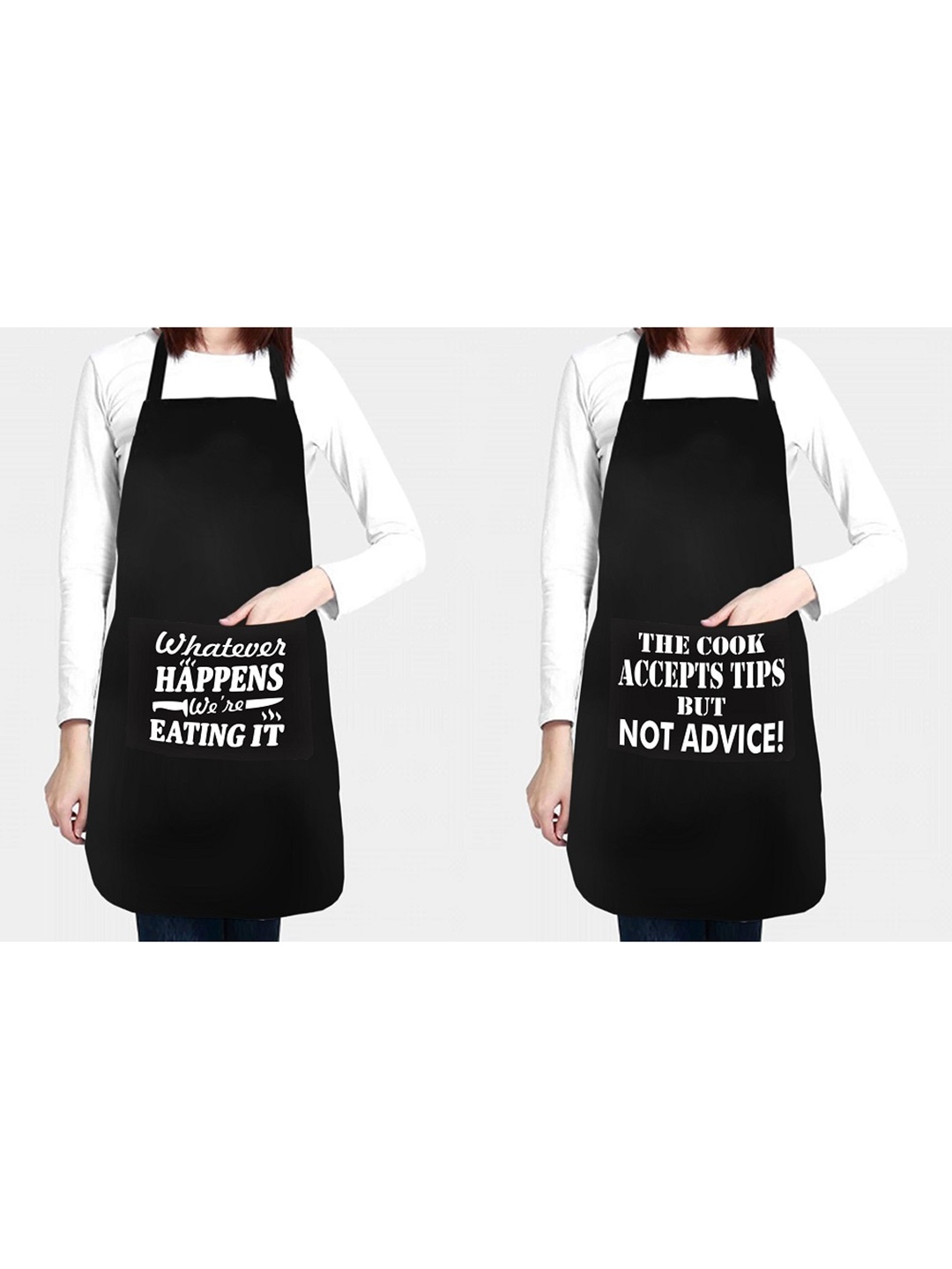 

Lushomes Unisex Black Pack of 2 Printed Waterproof Apron with Pockets