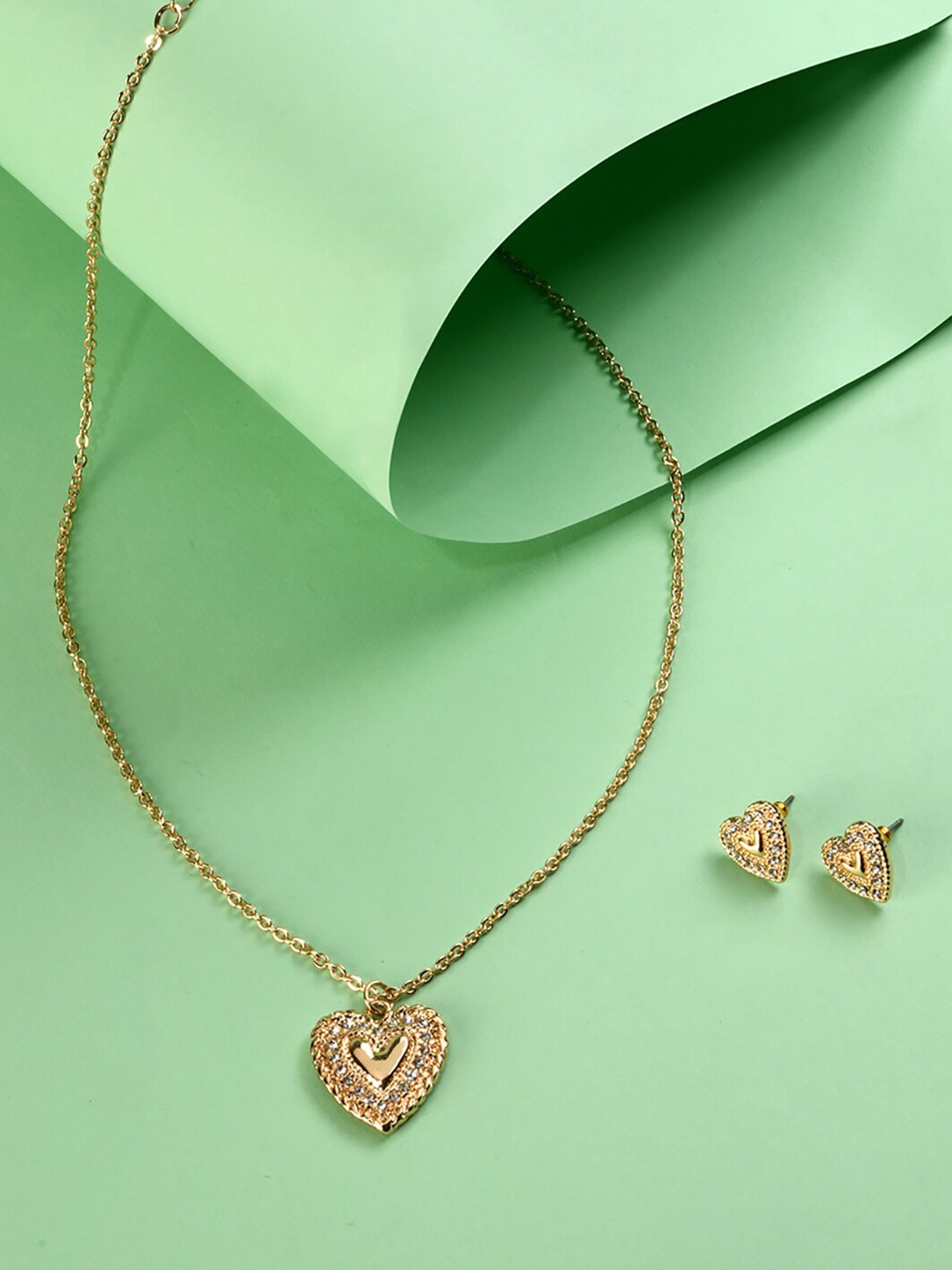 

Accessorize Gold-Toned Heart Pave Pendant Necklace & Stud Earrings Jewellery Set