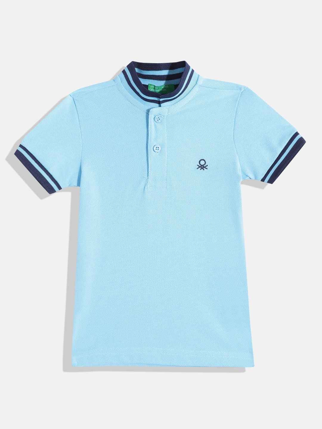 

United Colors of Benetton Boys Blue Solid Cotton Polo Collar T-shirt