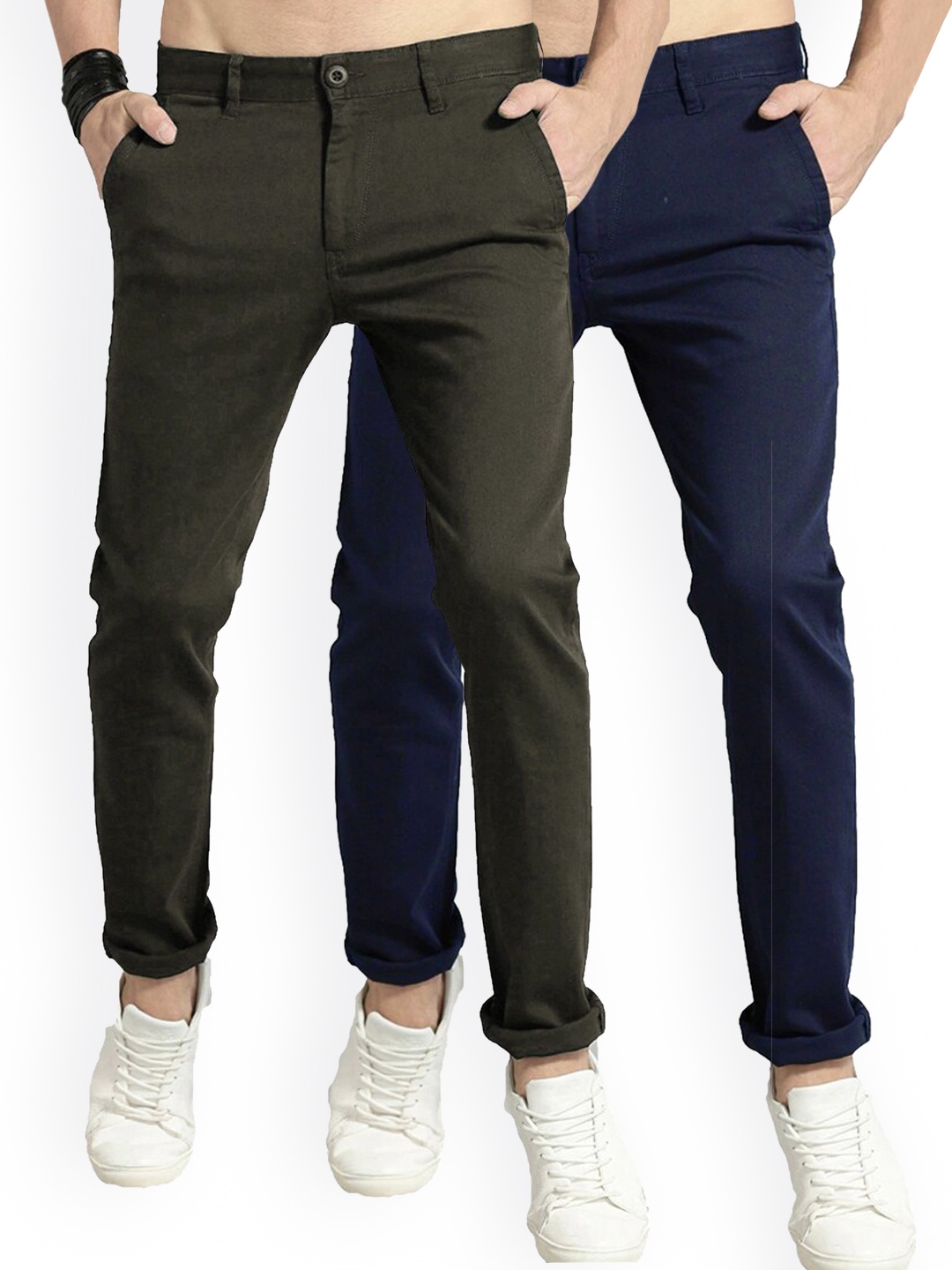 

AD & AV Men Multicoloured Classic Easy Wash Chinos Trousers, Multi