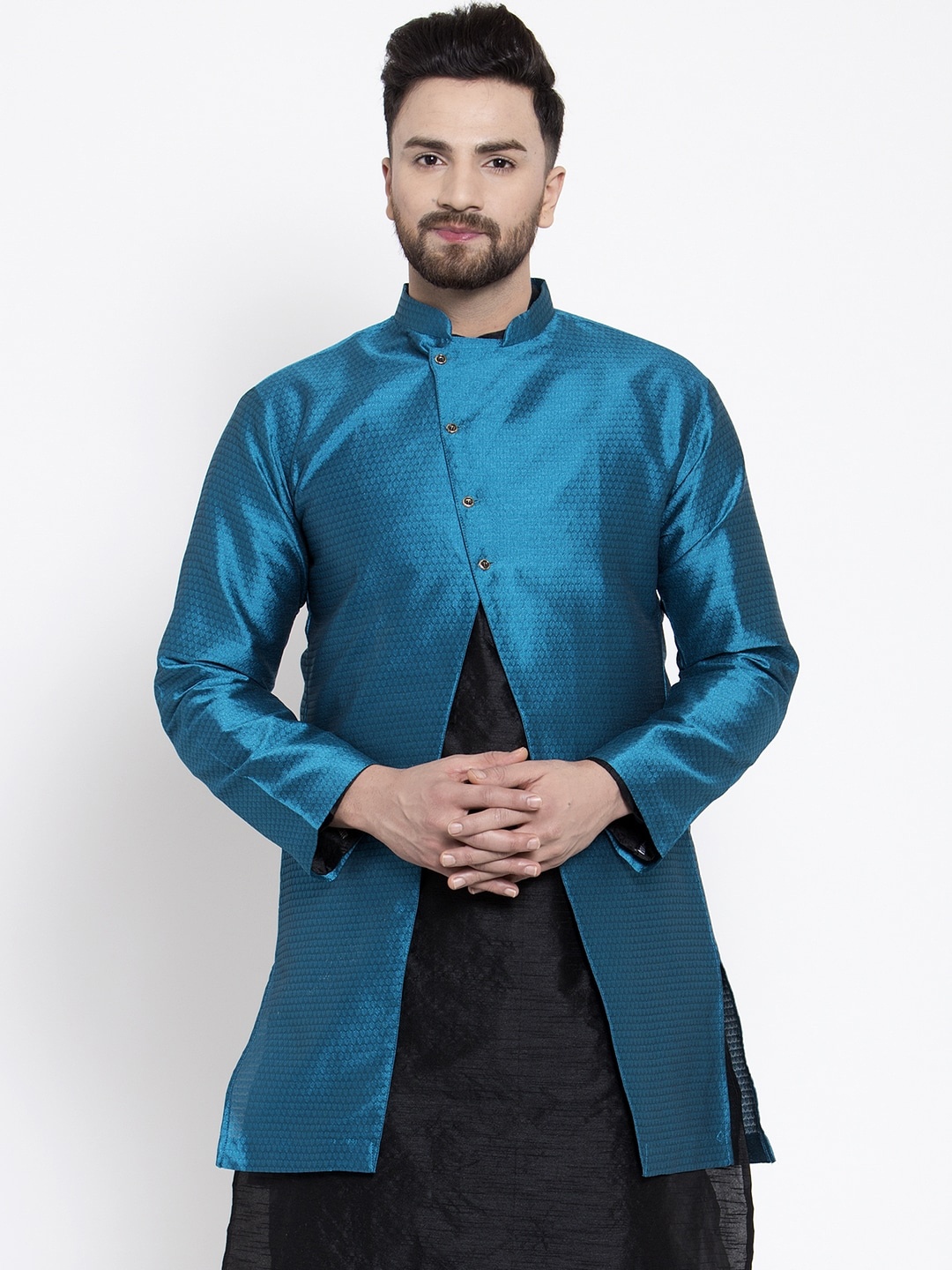 

Kaifoo Men Green Longline Tailored Jacket