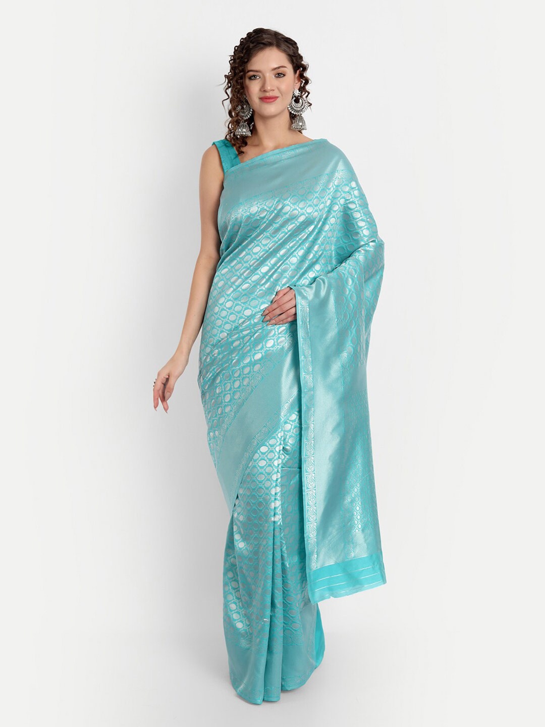 

ASPORA Blue & Silver-Toned Ethnic Motifs Zari Silk Blend Kanjeevaram Saree