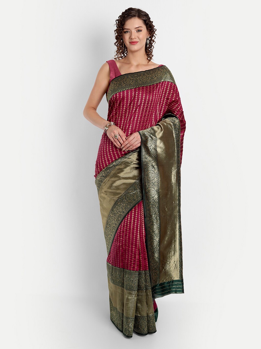 

ASPORA Maroon & Gold-Toned Woven Design Zari Silk Blend Banarasi Saree