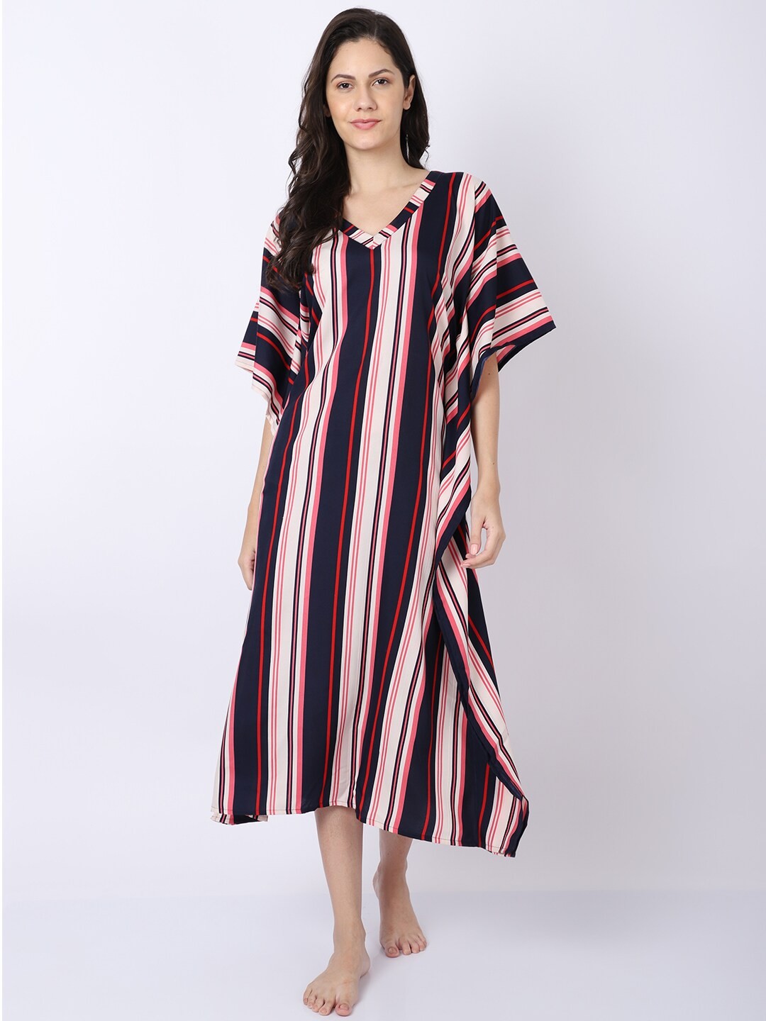 

EROTISSCH Women Navy Blue Printed Maxi Kaftan Nightdress