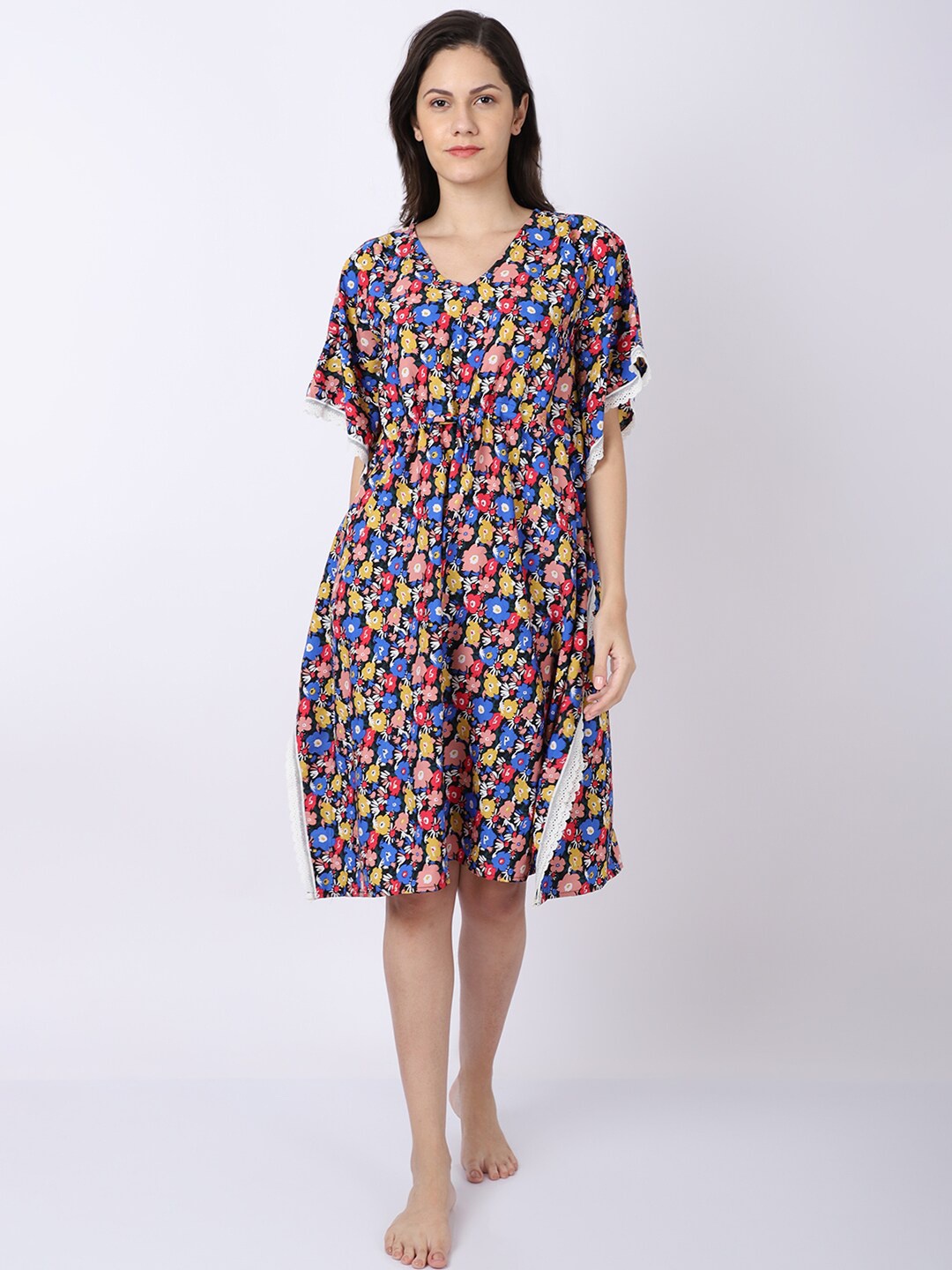 

EROTISSCH Women Blue Printed Kaftan Nightdress