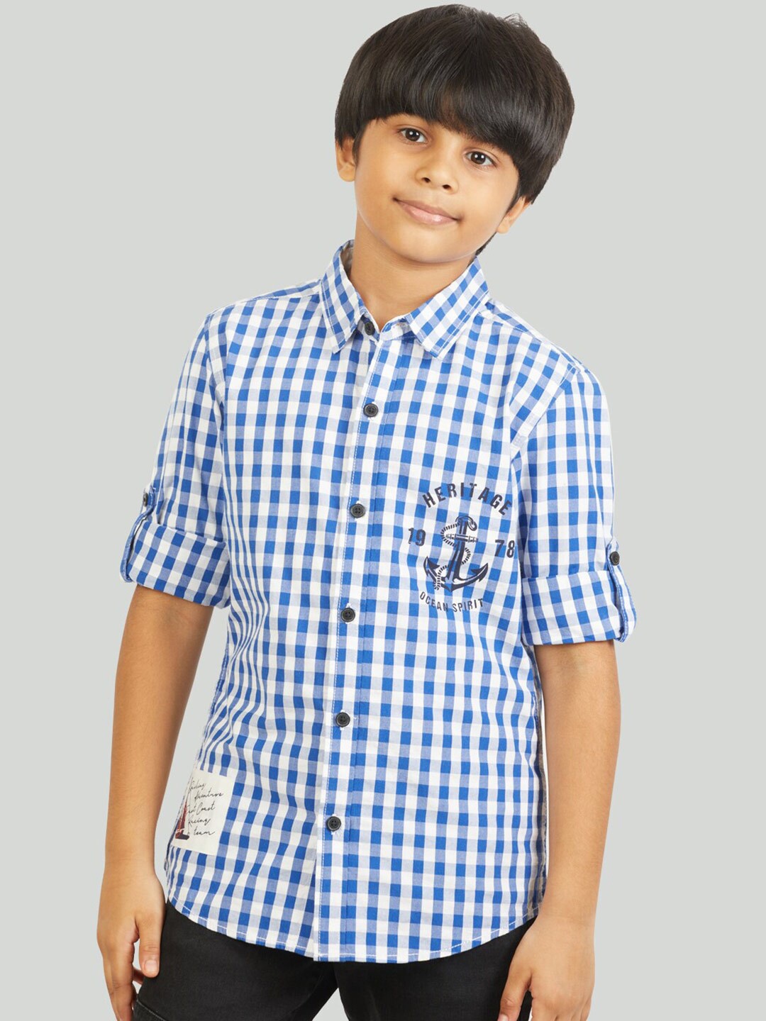 

Zalio Boys Blue Comfort Gingham Checks Checked Casual Shirt