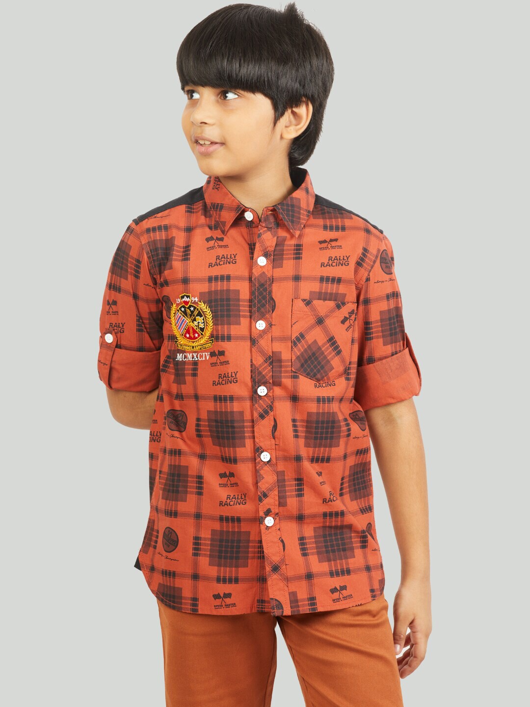 

Zalio Boys Brown Comfort Tartan Checks Checked Casual Shirt