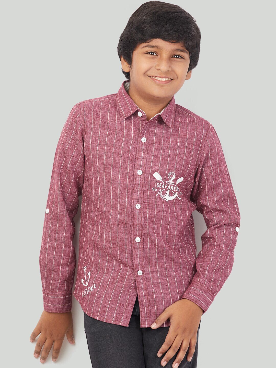 

Zalio Boys Brown Comfort Striped Casual Shirt