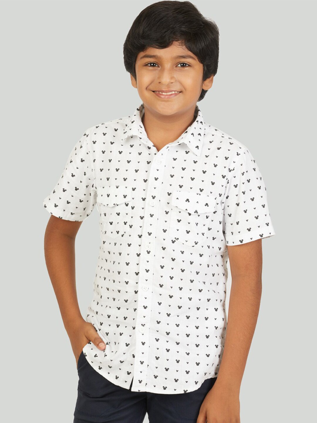 

Zalio Boys White Comfort Mickey Printed Casual Shirt