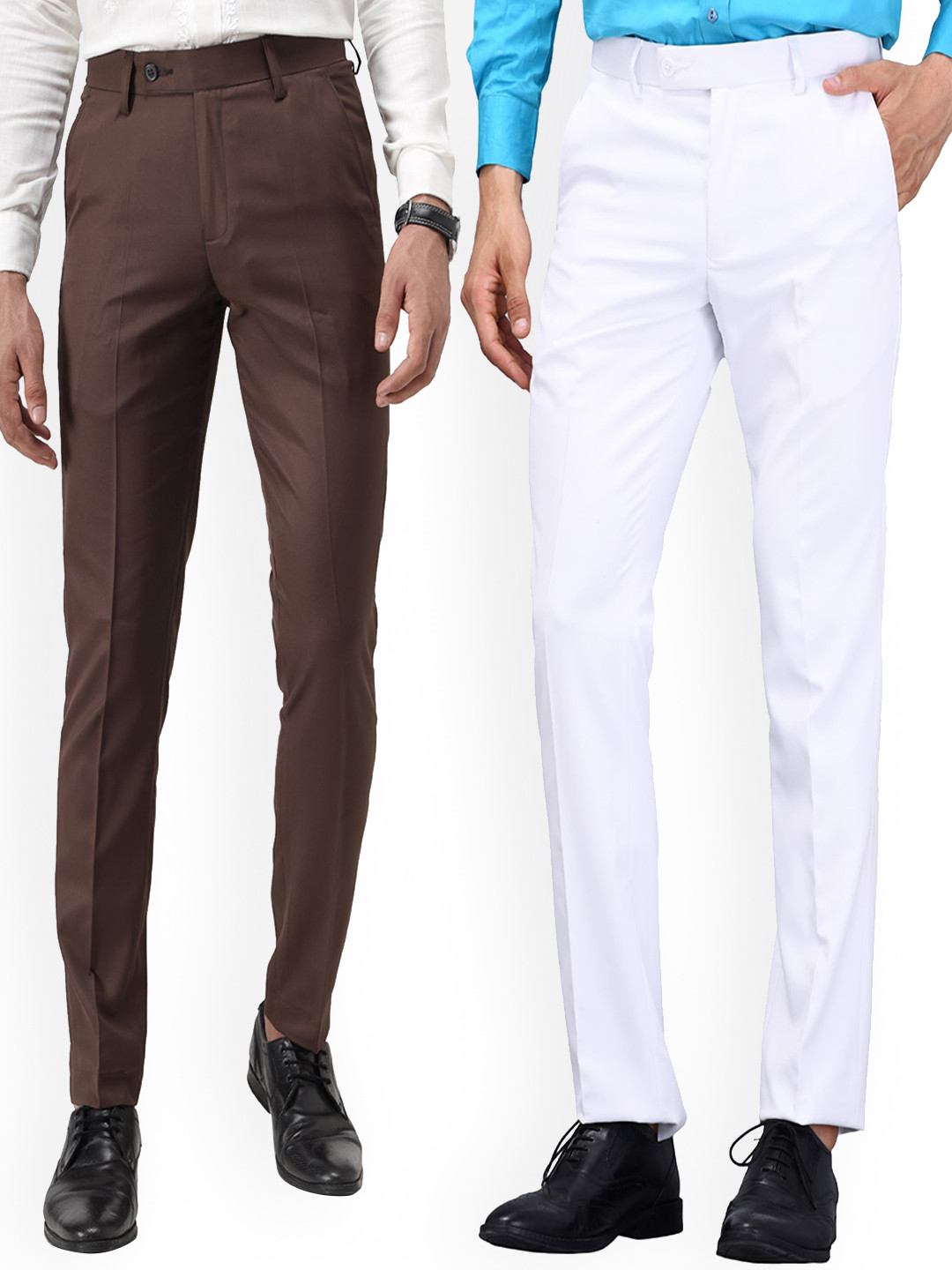 

Vandnam Fabrics Men Pack of 2 Smart Slim Fit Formal Trousers, White