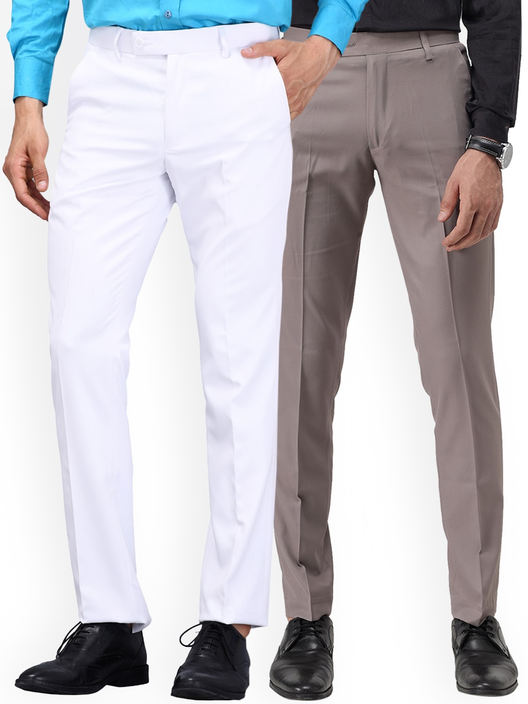 

Vandnam Fabrics Men Set of 2 Solid Smart Slim Fit Formal Trousers, White