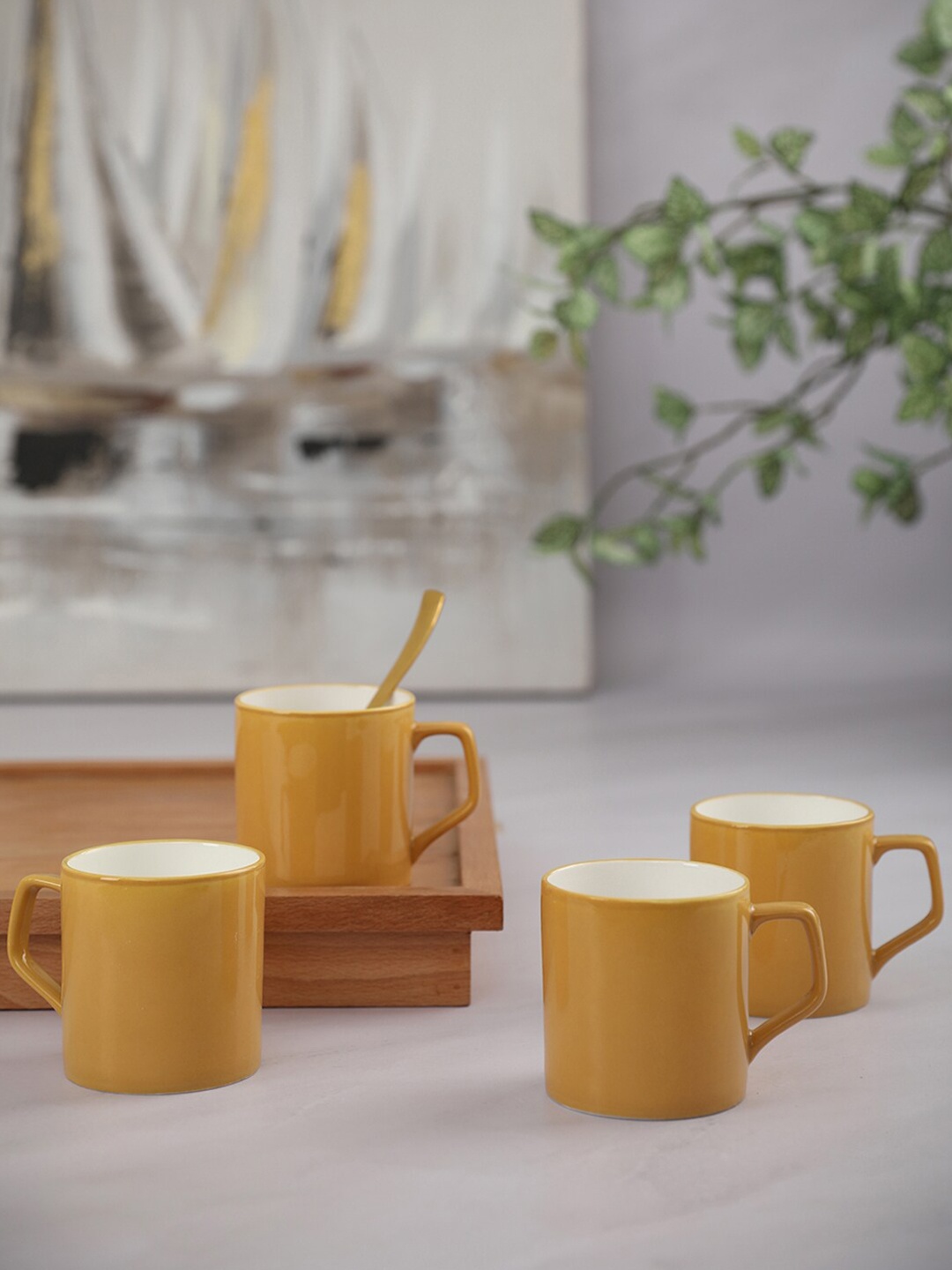 

HomeTown Yellow Solid Ceramic Matte Cups Set of Cups and Mugs