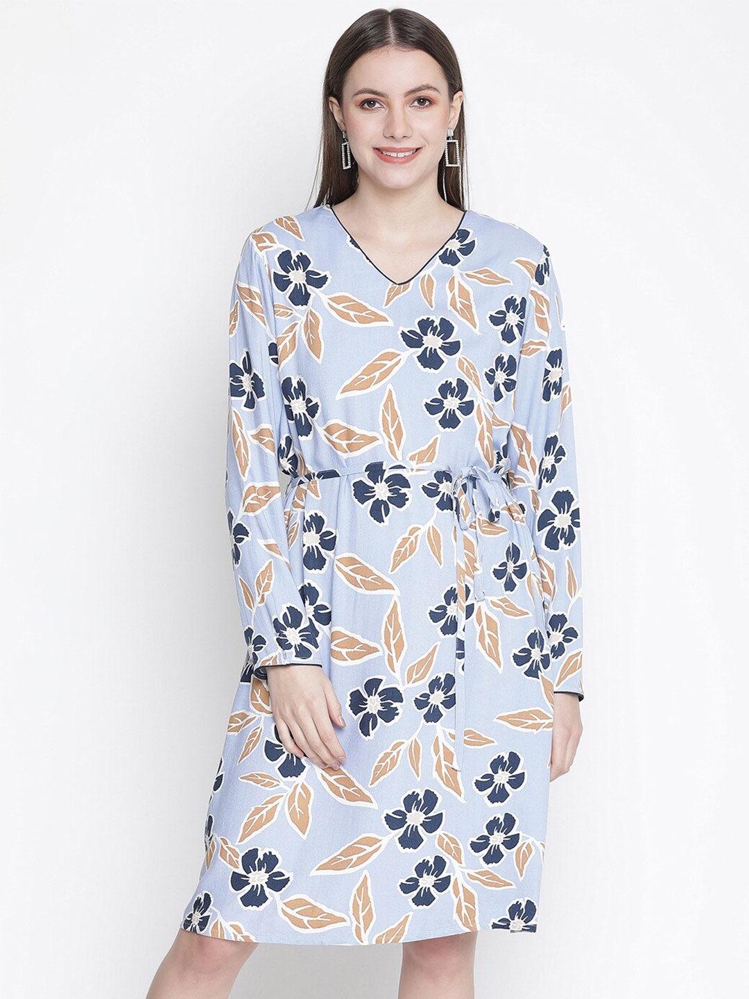 

Oxolloxo Blue Floral Crepe Dress
