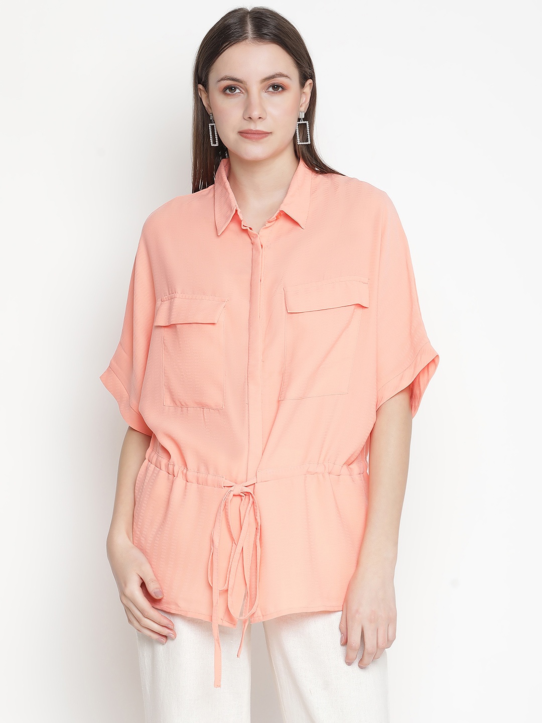 

Oxolloxo Women Coral Classic Semi Sheer Casual Shirt