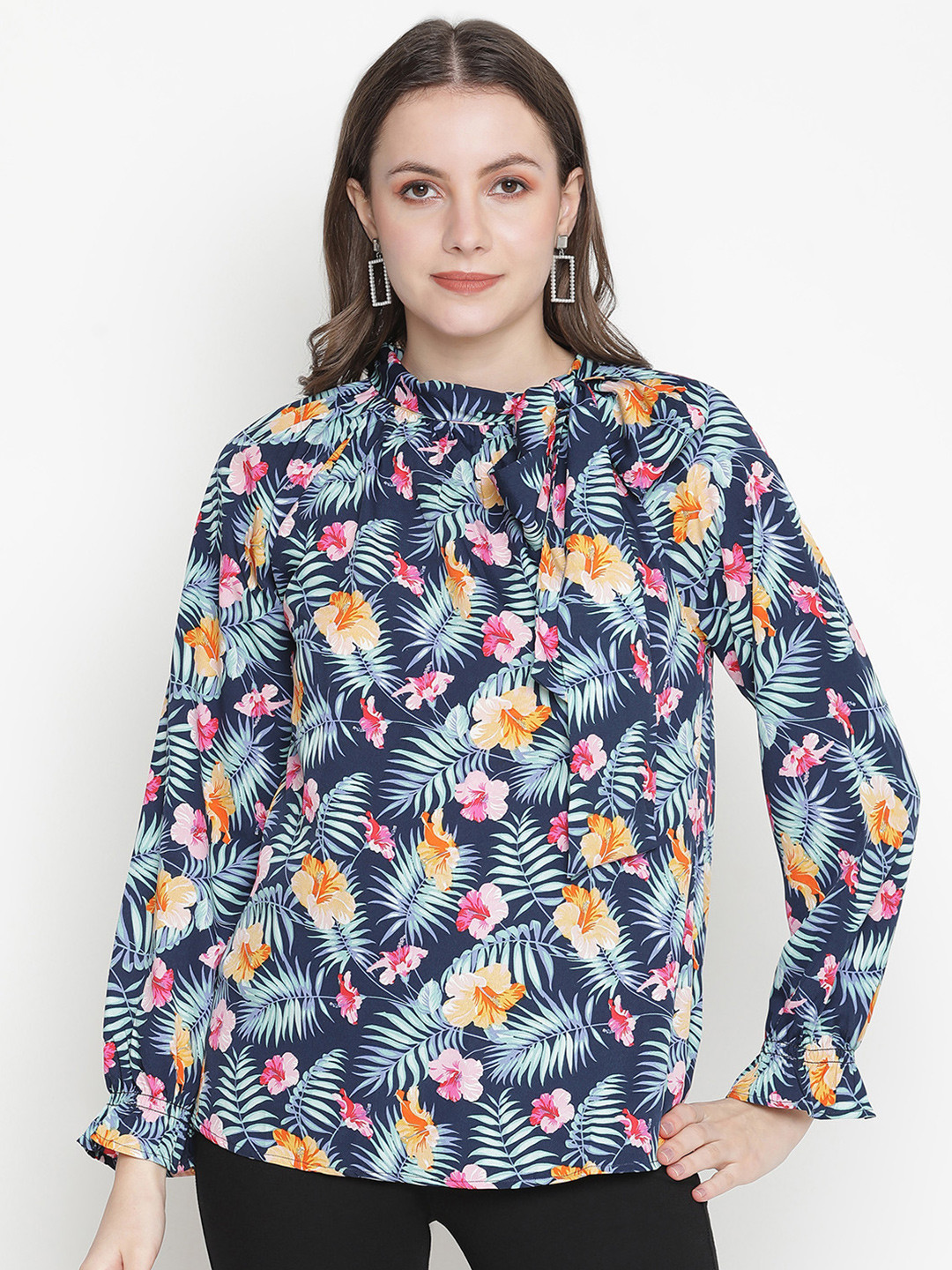 

Oxolloxo Navy Blue Floral Print Top