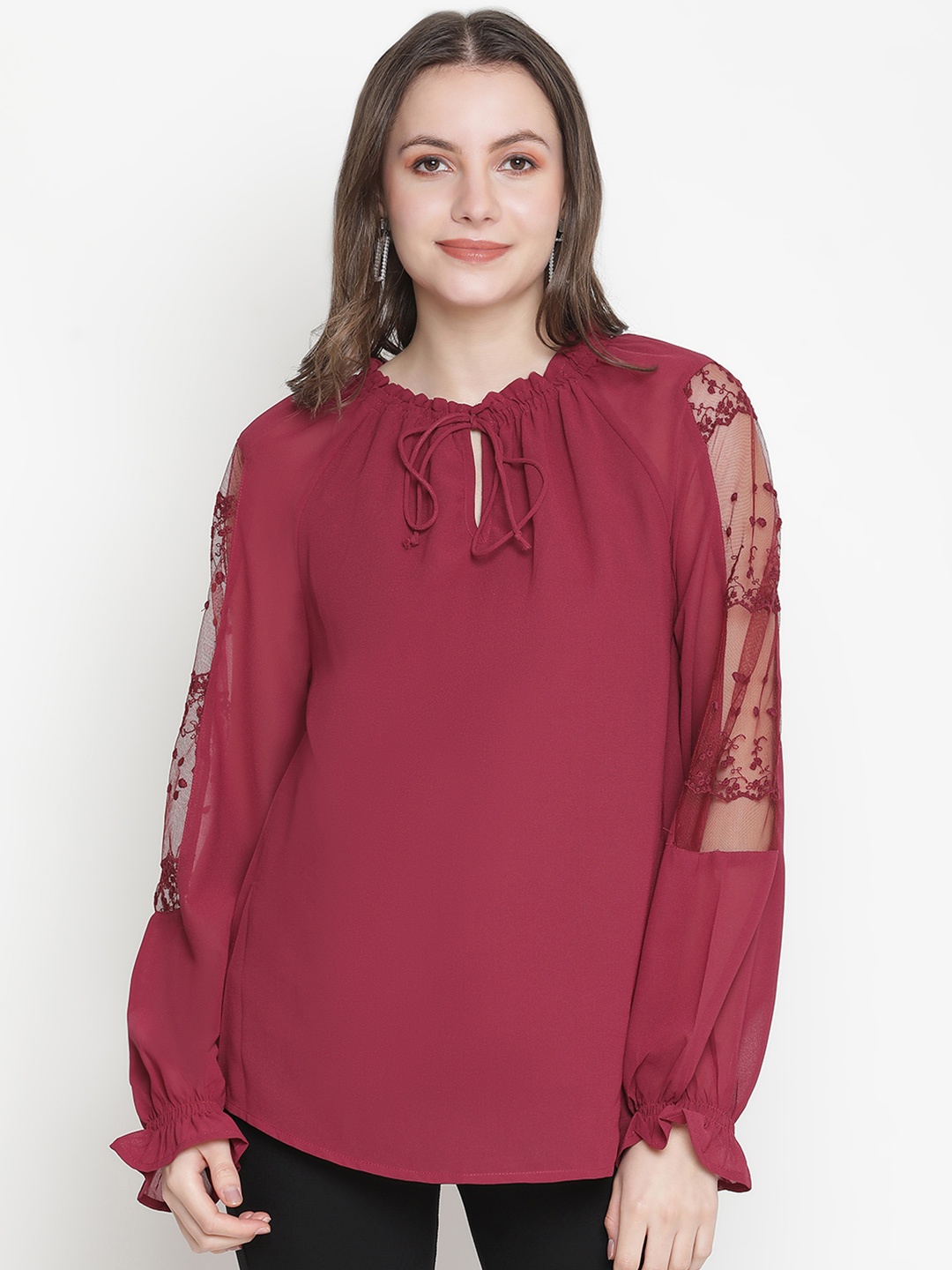 

Oxolloxo Maroon & irresistible Tie-Up Neck Top