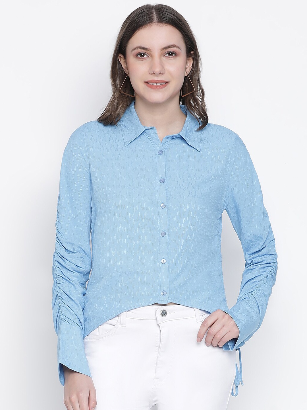 

Oxolloxo Women Blue Classic Semi Sheer Party Shirt