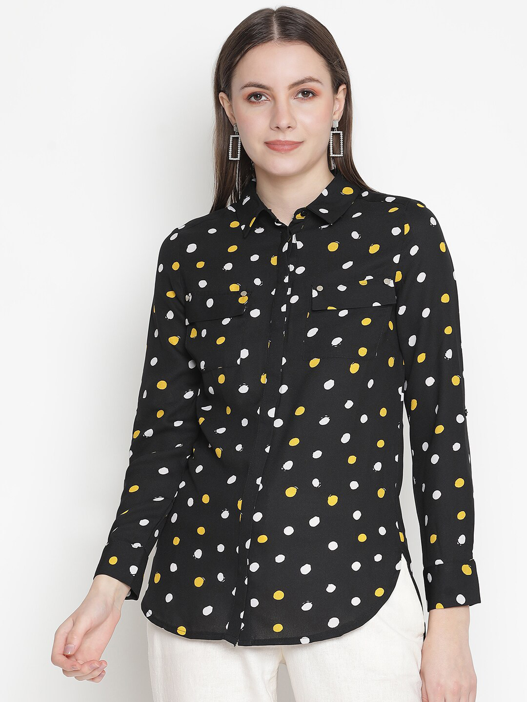 

Oxolloxo Women Black Classic Printed Casual Shirt
